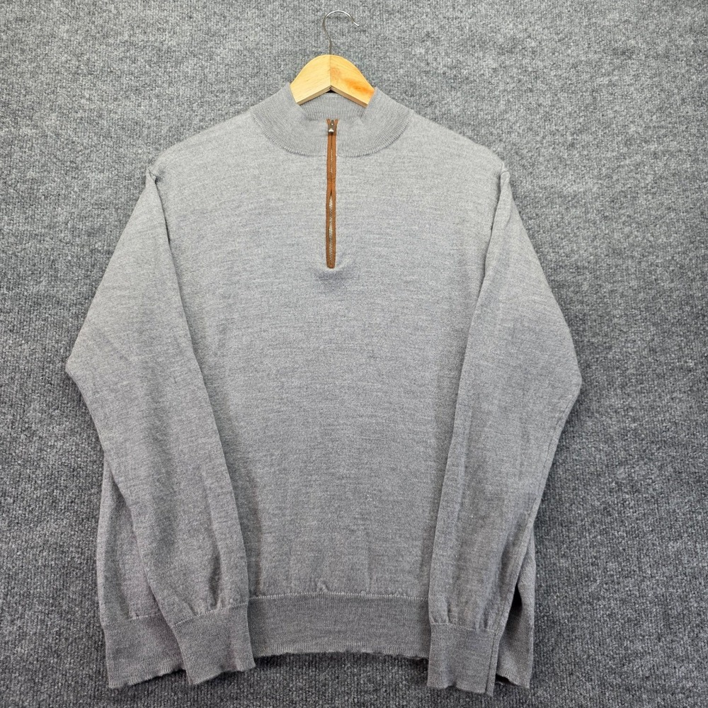 PETER MILLAR Mens Grey Merino Wool Blend 1/4 Zip Sweater Size L